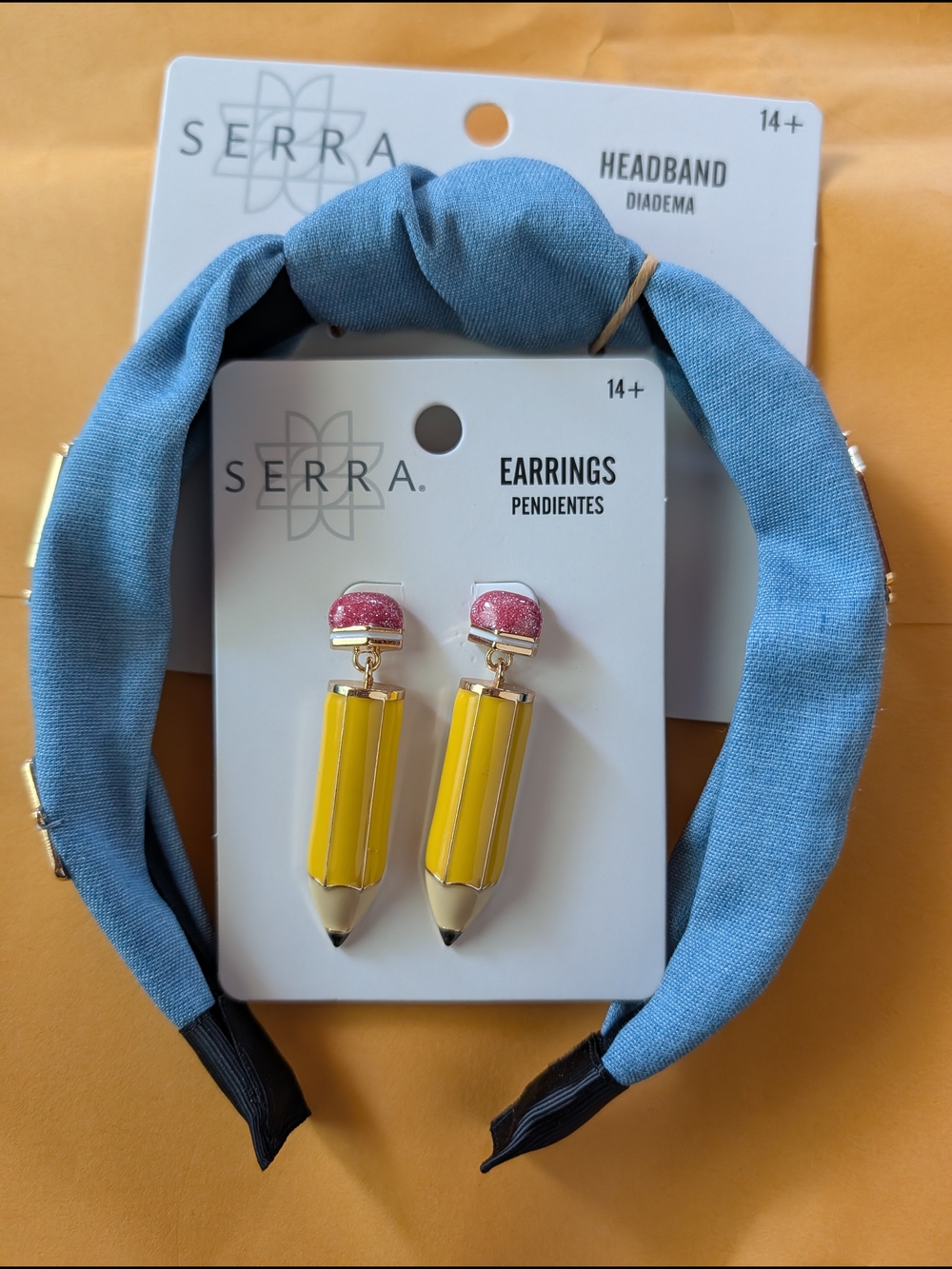 Serra  Headband with Yellow Pencil Drop Earrings